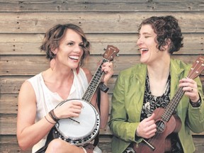 Jamie Birch (left) and Sue Chick Denton of the hummingBird folk duo. They will be performing at artsPlace on Thursday.