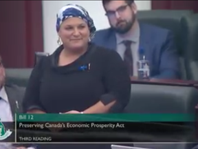 MLA Erin Babcock speaks to the importance of the Trans-Mountain Pipeline at the Alberta Legislature. The legislature recently passed Bill 12: Preserving Canada’s Economic Prosperity.