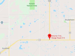 A collision near Highway 15 and Range Road 210 resulted in more than 400 litres of fuel spilled, resulting in environmental cleanup efforts.

Google Maps