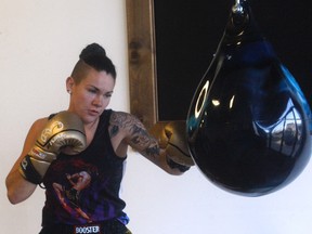 Gordon Anderson/Daily Herald-Tribune
Taylor Wendt (seen here) training on the speed bag at Warrior Strong International earlier this week. The Grande Prairie resident picked up a national title in the 69-kilogram weight class at the World Association of Kickboxing Organizations event in Toronto earlier this month.