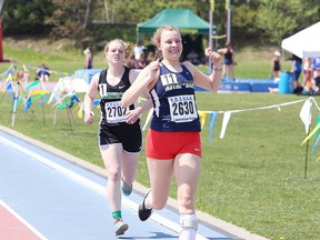 Christine Cousineau from College Notre Dame competes in the 800 metres at the SDSSAA track and field championships at Laurentian University on Wednesday. Gino Donato/The Sudbury Star/Postmedia Network