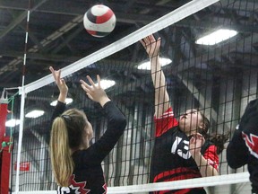 During a round robin match against Calgary’s Junior Canucks during nationals on May 20 at Edmonton’s Expo Centre, the U14 Fort Sask Attack won 2-1 with sets of 14-25, 25-20 and 15-10. They advanced to the semi finals against a team from Manitoba but lost to finish in third place in their division.