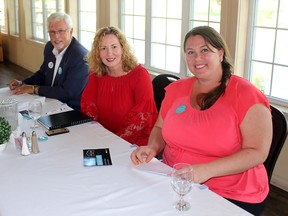 Provincial candidates running in the riding of Chatham-Kent-Leamington took part in a meet and greet organized by the Chatham-Kent Association of Realtors in Chatham, Ont. on Thursday May 24, 2018. Pictured from left, is Progressive Conservative candidate Rick Nicholls, Liberal candidate Margaret Schlepper Stahl and New Democrat candidate Jordan McGrail. Ellwood Shreve/Chatham Daily News/Postmedia Network