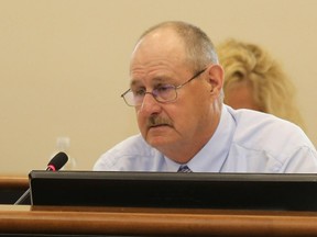 TIM MEEKS/THE INTELLIGENCER
Tyendinaga Township Reeve Rick Phillips has many concerns about recently announced changes to the provincial regulations for certification of volunteer firefighters. At Thursday's Hastings County Council meeting he received unanimous support to send a letter to the Minstry of Community Safety and Correctional Services regarding those concerns.