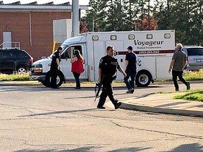 A local resident took this picture after Chatham-Kent police officers responded to a weapon call at the Chatham-Kent Health Alliance in Chatham, Ont. early Thursday evening, May 24, 2018. (Handout/Chatham Daily News)