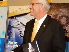 PC incumbent Vic Fedeli released the fifth edition of his book Focus on Finance, Friday, at his campaign headquarters.
PJ Wilson/The Nugget