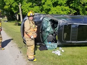 Four people, including two small children, were injured in a crash Friday morning at Concession 11 Townsend and Culver Road. Norfolk OPP Twitter photo