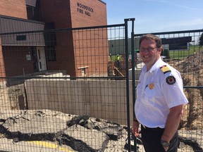 Acting fire Chief Jeff Slager stands in front of a $2 million renovation and addition at the fire hall on Parkinson Road. (HEATHER RIVERS/SENTINEL-REVIEW)
