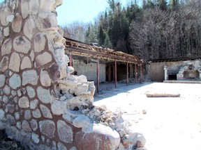 Little was left of the stone wall that fronted the former Greenbelt Bingo hall, north of Sault Ste. Marie, near Heyden, as wrecking crews chipped away at the building in April 2011. Bingo took over the former Fireside Inn in 1989, remaining there until 2000, when it relocated to a newly constructed $800,000 facility at the intersection of Second Line East and Black Road. JEFFREY OUGLER/SAULT STAR