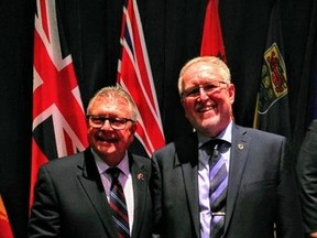 Canada’s minister of public safety, Ralph Goodale (left), presented Perth County Emergency Management coordinator Dave Colvin with one of the inaugural Emergency Management Exemplary Service Awards at the Canadian War Museum in Ottawa Thursday. (Submitted photo)