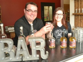 Junction 56 Distillery in Stratford hosted a launch event Saturday for it’s limited-run, Time Warp Lemon Gin. Distillery staff offering free samples of the lemon gin mixed with grapefruit soda. (Galen Simmons/The Beacon Herald/Postmedia Network)