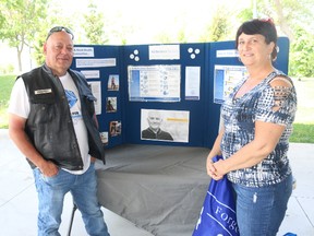 BRUCE BELL/THE INTELLIGENCER
Scott Johnstone is joined by Alzheimer Society of Hastings-Prince Edward education and support worker Darlene Jackson at Sunday’s Walk for Alzheimer’s at West Zwick’s Park. Johnstone was the top individual fundraiser, bringing in $1,800.