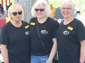 BRUCE BELL /THE INTELLIGENCER 
Gleaners Foodbank (Quinte) executive director Suzanne Quinlan (middle) is joined by volunteers Barbara Little (left) and Merry Tinsley great riders for the 9th Annual Gleaners Foodbank (Quinte) Ride for Hunger on Sunday at Zwick’s Park.