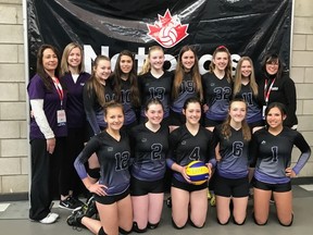 The Norfolk Volleyball Club's Under-16 team recently returned from the 2018 Volleyball Canada Nationals where they finished in a tie for third in their division. Pictured from left, coach Cherie Dennis, coach Jamie Brownlee, Amanda Demarest, Bella Damota, Ally Brownlee, Bethany Kriwez, Mia Werner, Madison Noorenberghe, trainer Tina Werner. Front row, Rachel Dennis, Lauren Stratford, Megan Baxter, Sophie Werner, Madison Brown.
Contributed Photo
