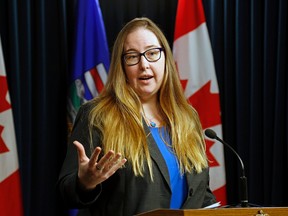Alberta Labour Minister Christina Gray speaks to media at the Alberta Legislature in Edmonton, Alta. in this file photo from May 20, 2016. Larry Wong/Postmedia Network
