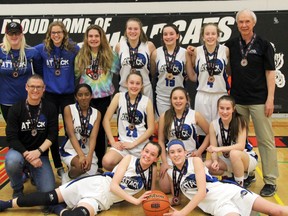 The Oxford Attack under-15 midget girls’ basketball team  won silver at the Ontario Basketball Association Ontario Cup provincial finals in Oshawa.

Back row, from left: Logan Machin, Sarah van Dijken, Hannah Miles, Chloe Scholten, Savannah Nancekivell, Macy Peters and coach Roger Hall
Middle row, from left: Coach Jon Empringham, Maija Stuart, Grace Empringham, Maya Rita and Destiny Brenneman
Front row, from left: Mallory Whitehead and Rebecca Couwenberg

Submitted photo