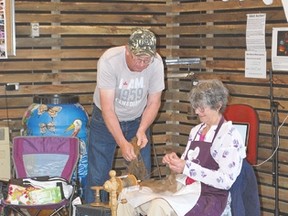 Part of Team Shabby Sheep, Suzanne Wylie and Ken MacLeod spin for this year’s world sheep to sweater challenge held at Mill Market on the weekend.
Allana Plaunt/Special to Sault This Week