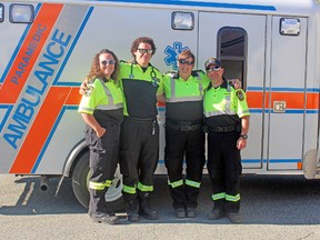 May 27 to June 2,  is Canadian EMS WEEK. Members of Timiskaming Medical Services are celebrating the week along with their colleagues from across the country. In the photo are Brandi Ouellette, Mark Pearce, Sylvie Verreault and Leonce J Verreault.