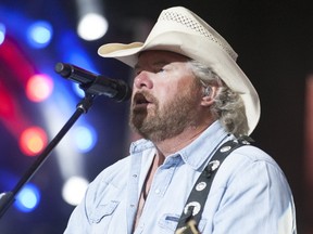 Country music star Toby Keith performs onstage as part of the Interstates and Tailgates Tour at SMS Equipment Stadium inside Shell Place in Fort McMurray Alta. on Thursday July 13, 2017. Robert Murray/Fort McMurray Today/Postmedia Network