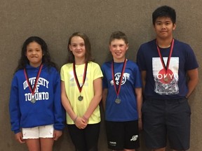 Four members of the Wetaskiwin Olympians Swim Club medalled at the Vermilion Vipers meet May 26. (Supplied)