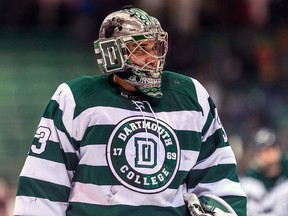 Samson Cree goalie Devin Buffalo was named the 2017-18 MVP for Dartmouth College’s men’s hockey team. (Supplied)