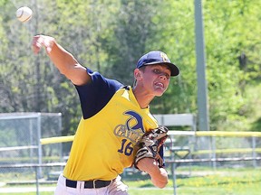 Cam Brewer, of Bishop Carter Golden Gators, throws a pitch during boys high school NOSSA baseball final action against the Horizon Aigles at the Terry Fox Sports Complex in Sudbury, Ont. on Tuesday May 29, 2018. John Lappa/Sudbury Star/Postmedia Network