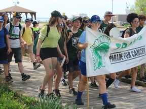 West Ferris Secondary School students march Wednesday along the North Bay waterfront in the 25th annual Trojans March for Cancer.
PJ Wilson/The Nugget