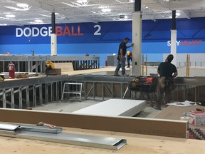 Construction crews are nearing completion of the Sky Zone trampoline park in the former Sears Home store on Wharncliffe Road in London. (Hank Daniszewski/Postmedia Network)