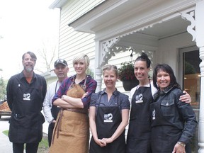 KEVIN RUSHWORTH HIGH RIVER TIMES/POSTMEDIA NETWORK. The Narrow Road Creperie & Co celebrated its grand opening on May 17. Pictured from left to right are Eric Wilmoth, Vince McQuaid, Jenny Anderson, Janice Armour, Robyn Brown and Sherri Tanner.