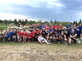 Players from Sal Comp, Archbishop Jordan and Ardrossan joined forces for a recent seven-on-seven training session. Photo Supplied