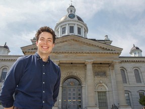 Ben Poirier, Culture Heritage assistant with the City of Kingston, stands outside City Hall in Kingston, Ont. on Wednesday May 23, 2018. The free guided tours of the historic building started mid-May and run until mid-October. Julia McKay/The Whig-Standard