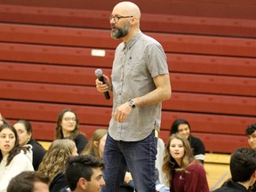 Kevin Ozar leads a leadership session for more than 100 students at St. Mary's College. His presentation was organized by Annina Trecrose, founder of Young Leaders.