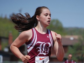 Dominique Baldasaro, of the Algonquin Barons, finished first in the senior girls 400m hurdles and fourth in the senior girls 400m at the NOSSA track and field championships in Sudbury this week. Dave Dale / The Nugget File Photo from NDA championships last week.