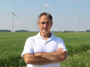 The North Kent Wind farm project behind him, Kevin Jakubec says Ontario’s election Thursday is a chance for a “reset” on controversial green energy projects. Jakubec represents a citizens’ group, Water Wells First, concerned that vibrations from the wind farm are turning area water wells bad. 
Ellwood Shreve/Chatham Daily News/Postmedia News