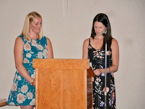 Cindy Granley (left) and Tarran Young from Booty speak to the woman of Whitecourt at the Ladies Who Love event on May 29. (Taryn Brandell | Whitecourt Star)