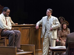 Jonathan Goad as Atticus Finch with members of the company in To Kill a Mockingbird. (David Hou/Stratford Festival)