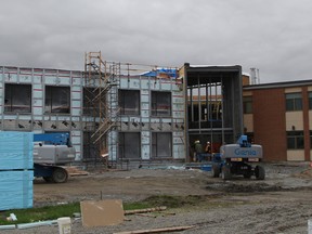 The construction of a new four-classroom extension and renovations to the existing school taking place at the permanent site of Pope Francis Elementary School on Balsam Street North in Timmins is expected to be completed this summer, in time for the start of classes in September.