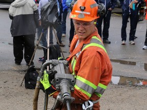 Chris Borrie, a field technician with Boart Longyear, is seen here participating in the jackleg competition during the Canadian Mining Expo two years ago. The jackleg competition is typically one of the main spectator draws during the annual expo.
