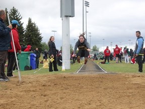 Avery South of MUCC competed in the senior girls’ long jump at the SHSAA Provincial Track and Field Meet in Prince Albert on Saturday, June 2.