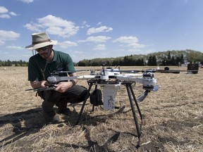 Drone pilot Jeremie Leonard from Biocarbon Engineering helped the Canadian Forest Service for the first-ever Canadian trial of using drones to plant tree seeds. The drone will be used in northern Alberta to plant.