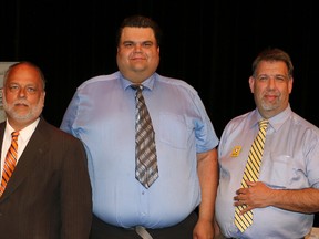 Provincial election candidates running in the Timmins riding, from left, Yvan Genier, Progressive Conservative, Gilles Bisson, New Democrat, Gary Schaap, Northern Ontario Party, Jozef Bauer, Libertarian Party, and Mickey Auger, Liberal Party. Absent from this photo is Lucas Shinbeckler, who is running for the Green Party.