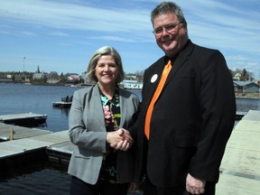 Ontario NDP leader Andrea Horwath (left) and Kenora-Rainy River 2018 candidate Glen Archer. SHERI LAMB/Daily Miner and News/Postmedia Network