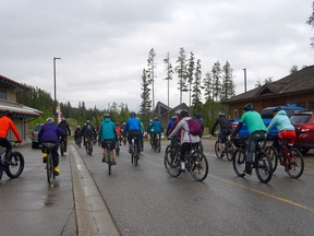 Cyclists start the route at the Canmore Nordic Centre for the Ryan Correy Legacy Ride.