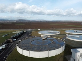 Sedimentation tanks are shown at a waste-water treatment plant in France where anaerobic digestion is used to produce methane. A project is currently underway to attempt to bring a digester to Sarnia-Lambton. (AFP PHOTO / FREDERICK FLORINFREDERICK FLORIN/AFP/Getty Images)