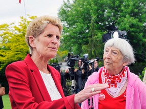 Premier Kathleen Wynne chatted with supporters including Muriel Tattersall of Dunnville during a visit to Port Dover on Wednesday. The Liberal leader has already conceded defeat in Thursday's election. JACOB ROBINSON/Simcoe Reformer