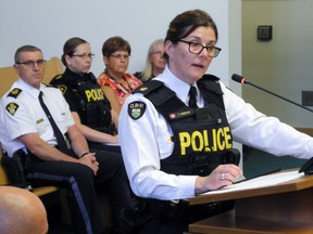 Insp. Lisa Anderson, interim chief of the Norfolk OPP, spoke to Norfolk council this week about new approaches to law enforcement and crime prevention that are coming to Ontario. MONTE SONNENBERG / SIMCOE REFORMER