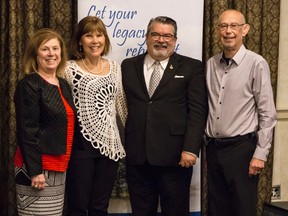 Joanne Lewis (left) poses with Janet Jacks, David Bailey and Scott Jacks after the 10th annual Community Leaders Breakfast Wednesday at the Best Western Brantford Hotel and Convention Centre. (Alex Vialette/The Expositor)