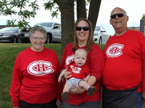 Members of the Hunt for the Cure Relay for Life team represent one of the oldest, and youngest participants in this Friday's event. From left, Doreen Hunt, Carla Cumming, Weston Cumming, and John Hunt. (Submitted)