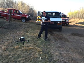 Firefighters used drone technology to aid in locating hot spots during the lengthy wildfire battle in northern Strathcona County last month.

Photo courtesy Strathcona County Emergency Services