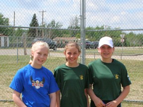 There were records broken at the 2018 West End Division Track Meet held June 1 at Hines Creek Composite and one was in the girls 12 and over ball throw. The winner was C-aira Stuckschwaiger (far left) who threw 37.17 on a 28.97 record. Second was Danica Michel-Fox (centre) at 25.98 and Kasey Vasseur (far right) at 22.65.